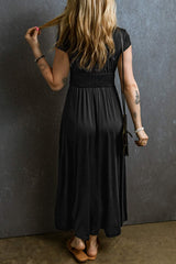 Smocked V-Neck Short Sleeve Dress - Trendsi - Flyclothing LLC