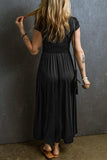 Smocked V-Neck Short Sleeve Dress - Trendsi - Flyclothing LLC