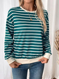 Perfee Striped Contrast Round Neck Long Sleeve Sweatshirt - Trendsi