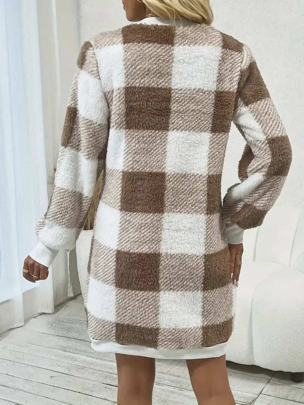 Plaid V-Neck Long Sleeve Dress - Trendsi - Flyclothing LLC
