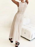 Contrast Stitching Round Neck Sleeveless Midi Dress - Trendsi - Flyclothing LLC