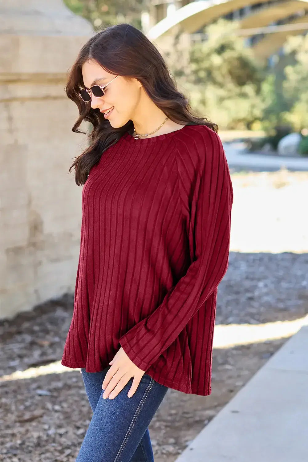 Basic Bae Full Size Ribbed Round Neck Long Sleeve Knit Top - ShopBasicbae - Flyclothing LLC