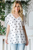 Heimish Full Size Star Print Short Sleeve V-Neck Waffle Knit T-Shirt - Trendsi