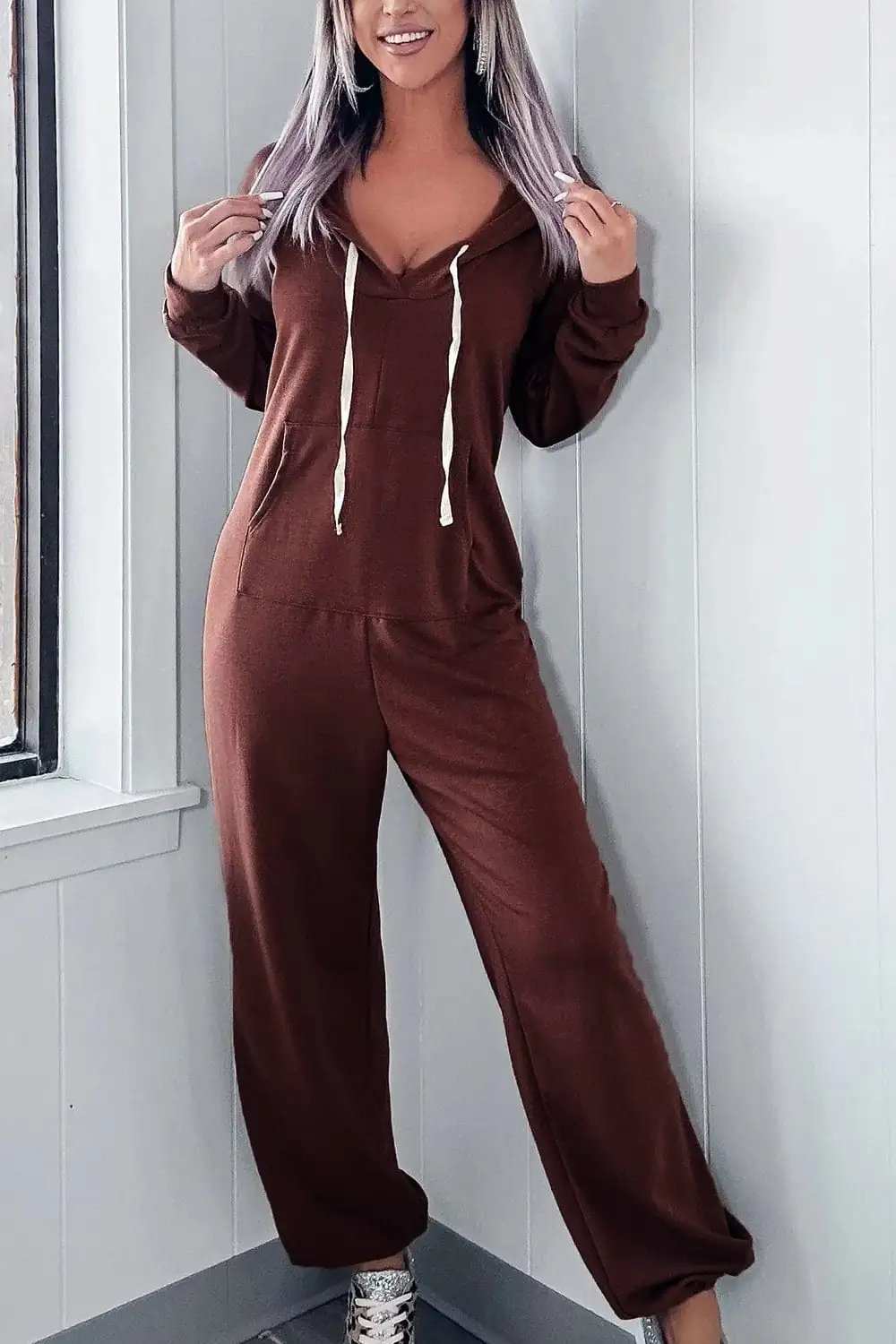 Full Size Drawstring Long Sleeve Jumpsuit - Trendsi - Flyclothing LLC