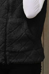 Fuzzy Plaid Texture Zip Up Vest Coat - Trendsi - Flyclothing LLC