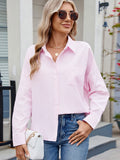 Striped Collared Neck Button Down Long Sleeve Shirt - Trendsi