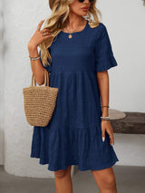 Mandy Ruffled Ruched Round Neck Half Sleeve Dress - Trendsi - Flyclothing LLC