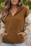 Contrast Half Zip Long Sleeve Hoodie - Trendsi
