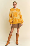 Davi & Dani Flower Texture Round Neck Dropped Shoulder Sweater - Trendsi