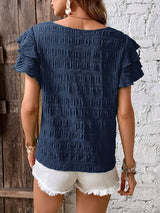 Round Neck Flounce Sleeve Blouse - Trendsi - Flyclothing LLC
