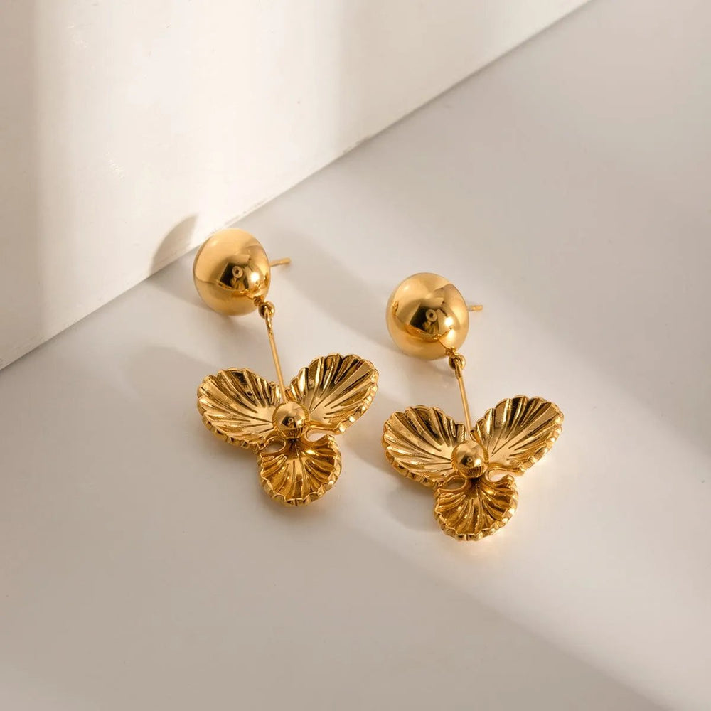 Stainless Steel Flower Dangle Earrings - Trendsi