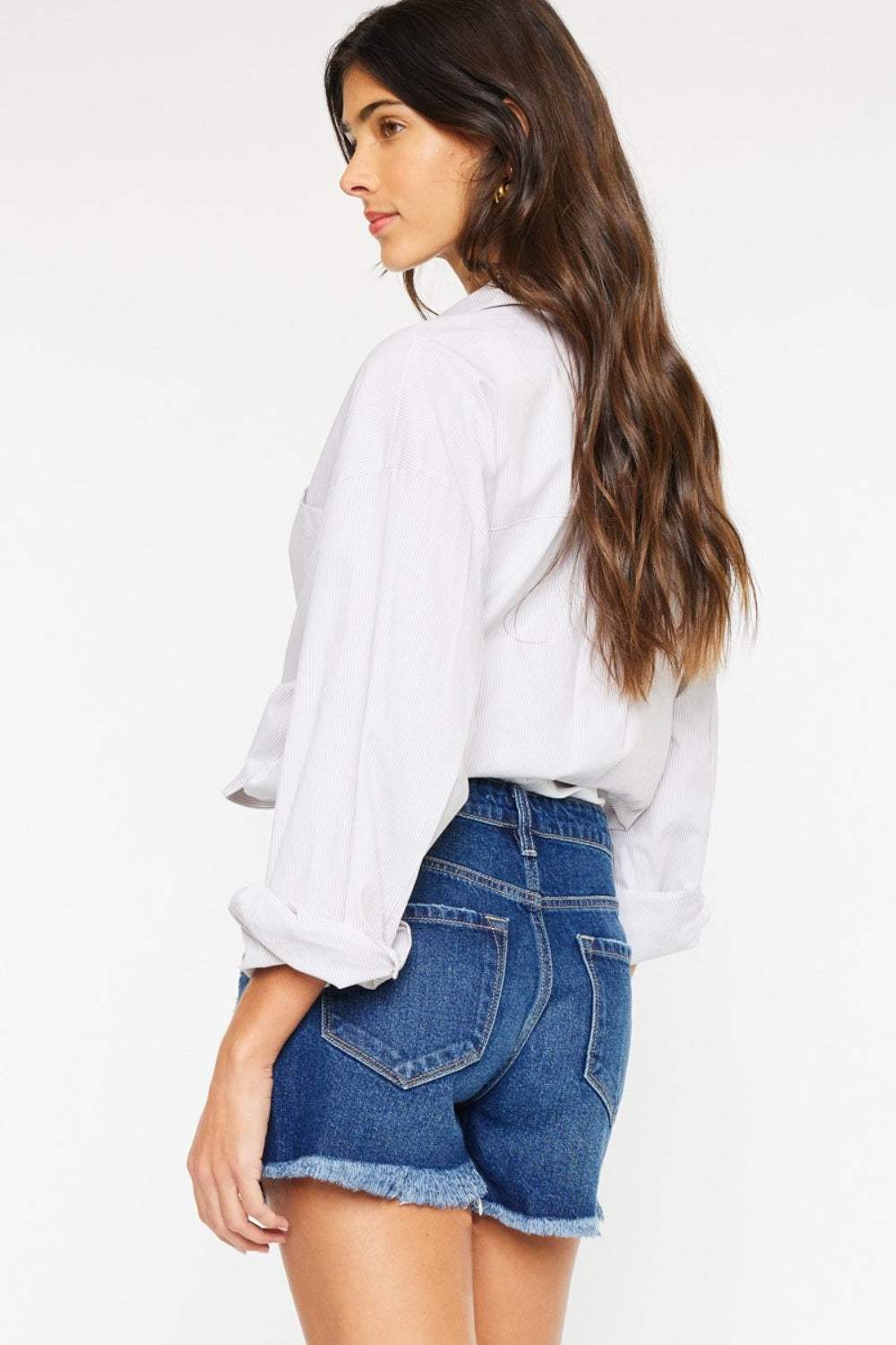 Kancan High Rise Frayed Hem Denim Shorts - Trendsi - Flyclothing LLC