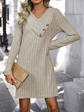 V-Neck Long Sleeve Knit Dress - Trendsi