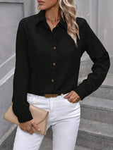 Button Up Collared Neck Long Sleeve Shirt - Trendsi - Flyclothing LLC