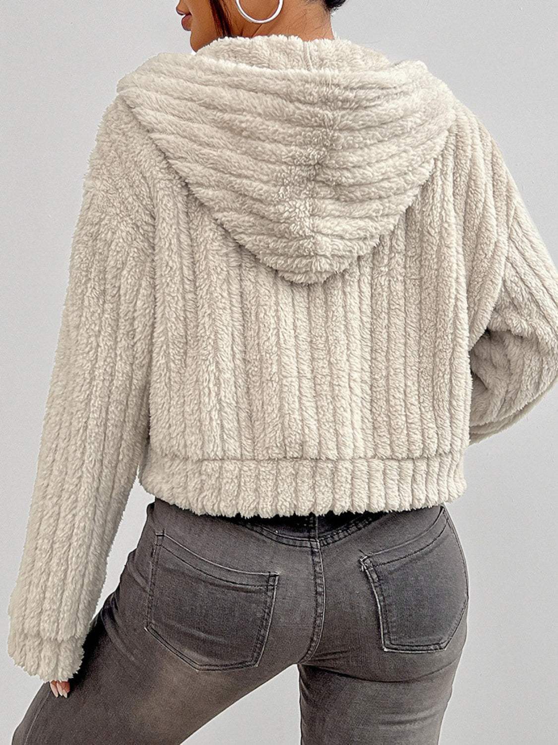 Zip Up Long Sleeve Fuzzy Hooded Jacket - Trendsi - Flyclothing LLC