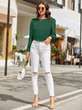 Round Neck Long Sleeve Blouse - Trendsi - Flyclothing LLC