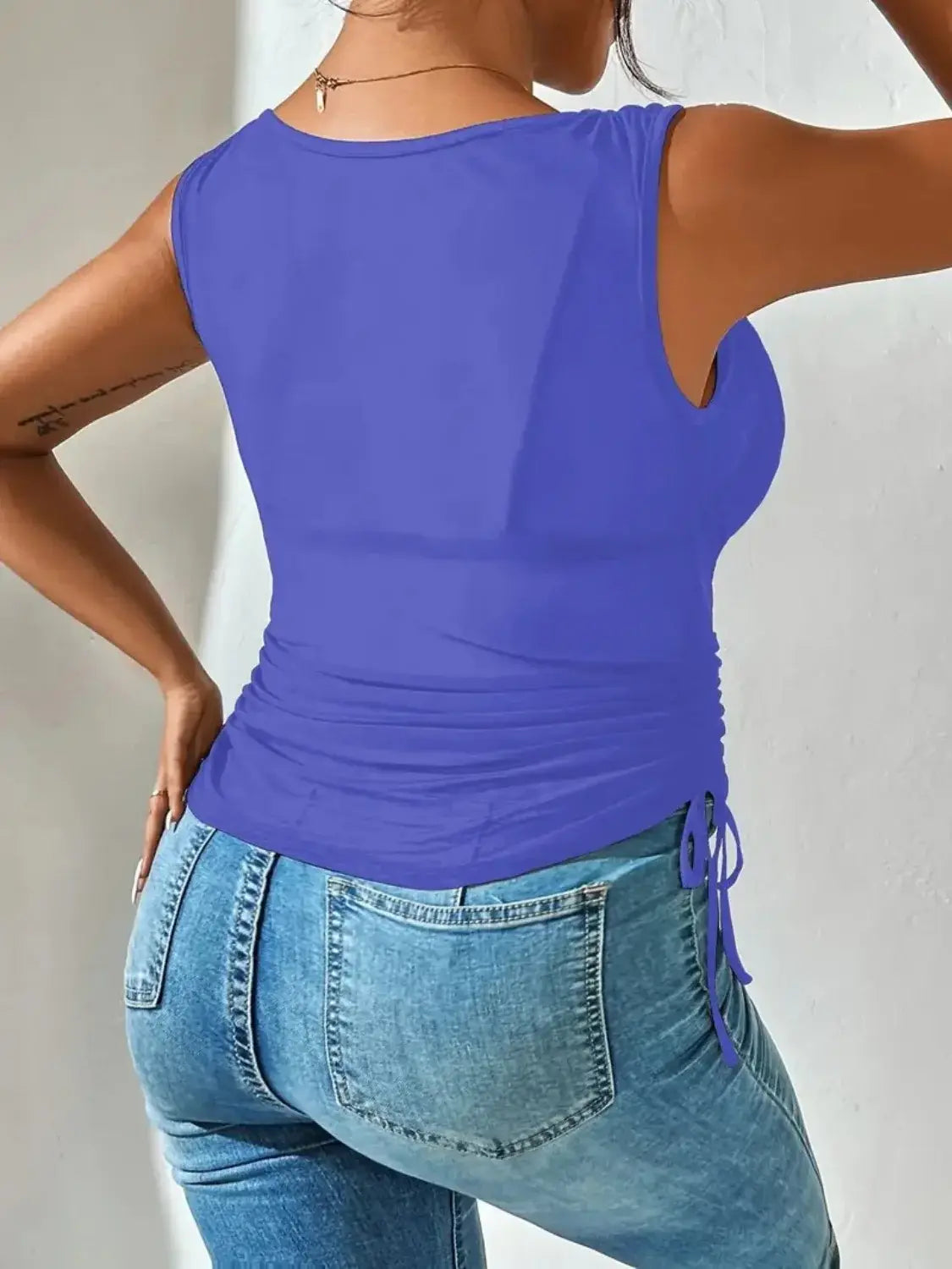 Side Drawstring Ruched Tank - Trendsi - Flyclothing LLC