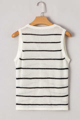 Stripe Button Down V-Neck Sweater Vest - Trendsi - Flyclothing LLC