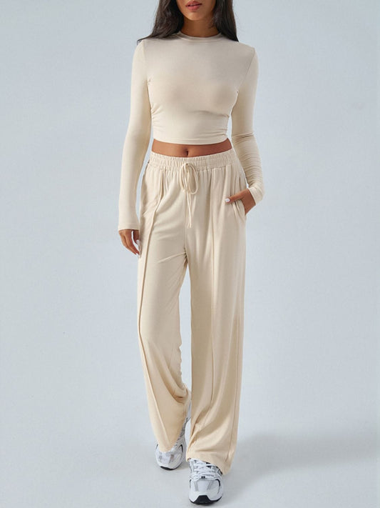 Devine Round Neck Long Sleeve Top and Pants Set - Trendsi