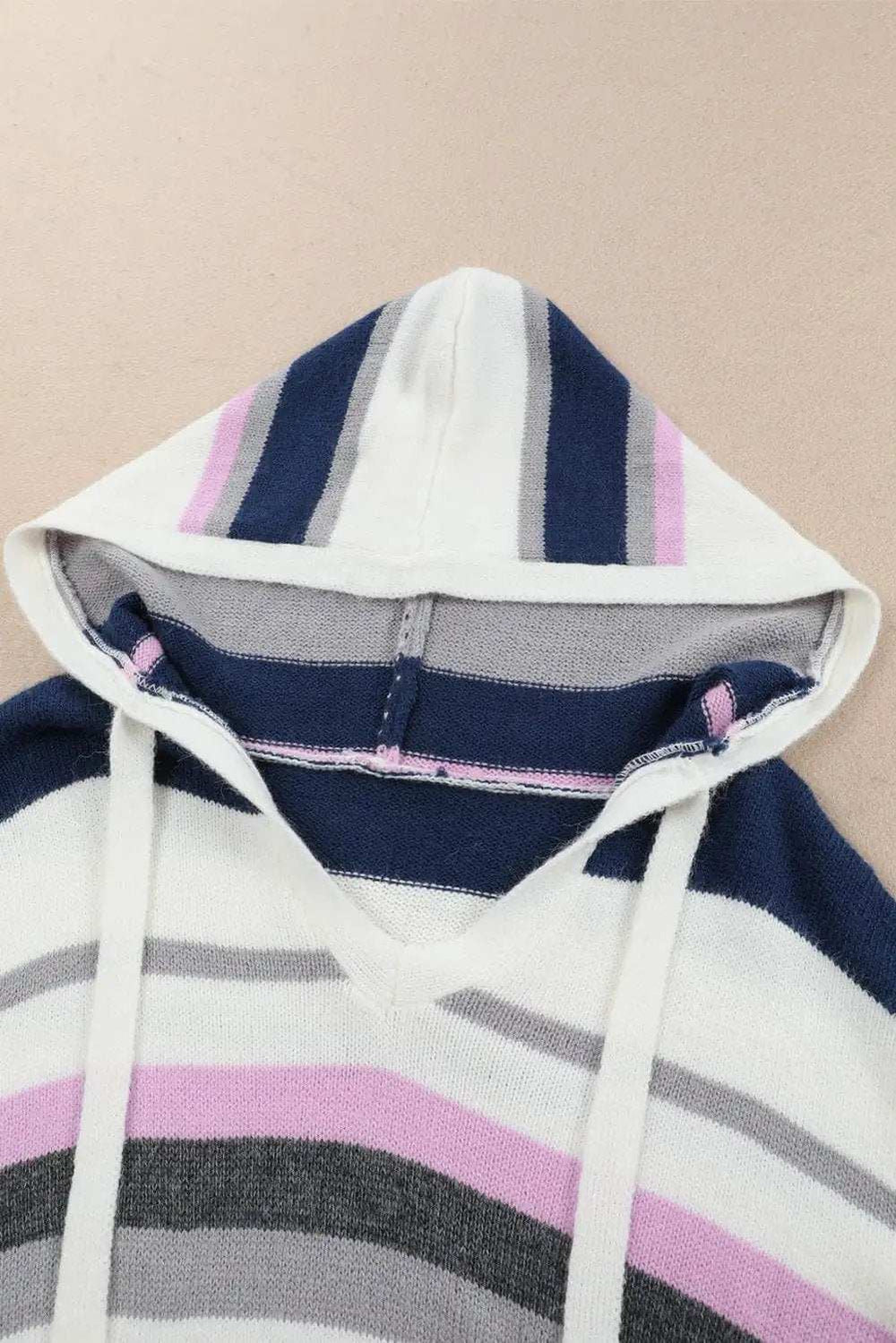 Plus Size Striped Long Sleeve Hooded Sweater - Trendsi - Flyclothing LLC