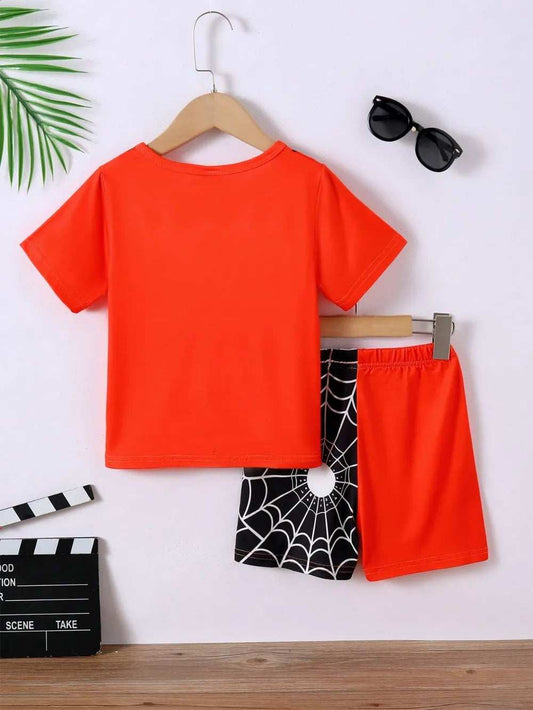 Children's Spider Round Neck Short Sleeve T-Shirt and Pants Set - Trendsi - Flyclothing LLC