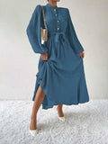 Tie Waist Long Sleeve Dress - Trendsi - Flyclothing LLC