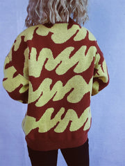 Contrast Round Neck Long Sleeve Sweater - Trendsi