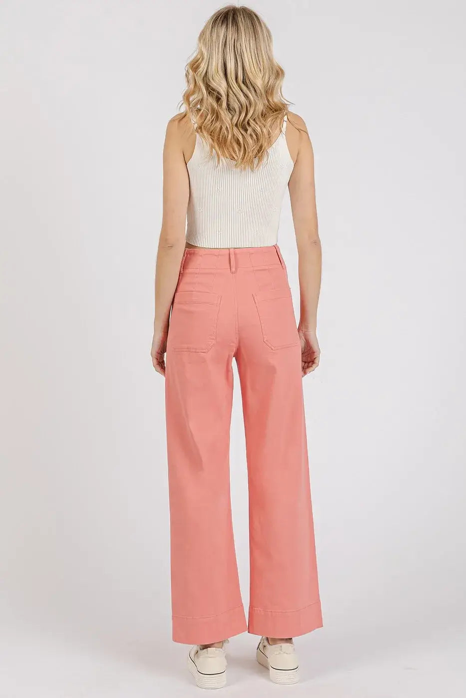 Mittoshop Twill Patch Pocket High Rise Wide Leg Pants - Trendsi - Flyclothing LLC