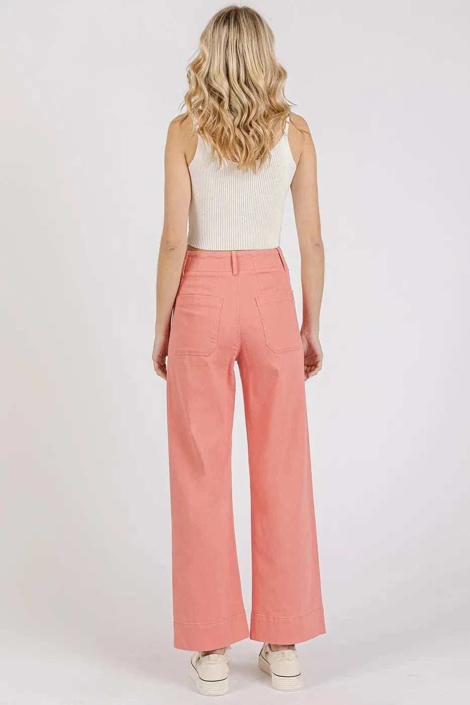 Mittoshop Twill Patch Pocket High Rise Wide Leg Pants - Trendsi - Flyclothing LLC