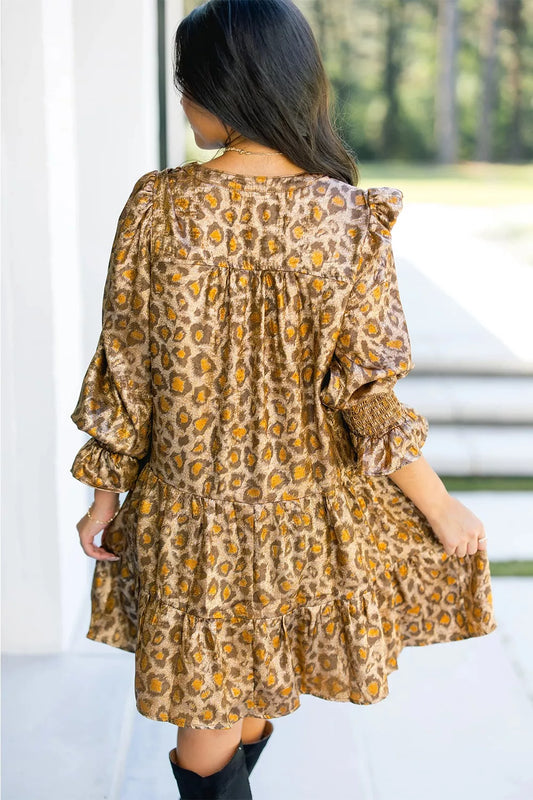 Tiered Leopard Print Mini Dress - Trendsi - Flyclothing LLC