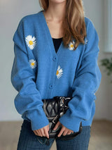 Daisy Button Up V-Neck Cardigan - Trendsi - Flyclothing LLC