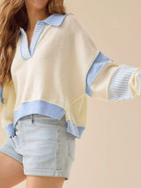 Color Block Dropped Shoulder Sweater - Trendsi - Flyclothing LLC