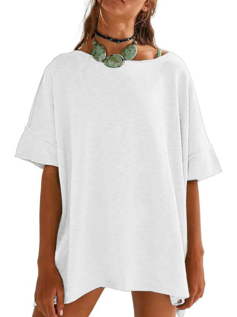Oversized Round Neck Drop-Shoulder T-Shirt - Trendsi - Flyclothing LLC
