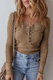 Eyelet V-Neck Long Sleeve Top - Trendsi - Flyclothing LLC