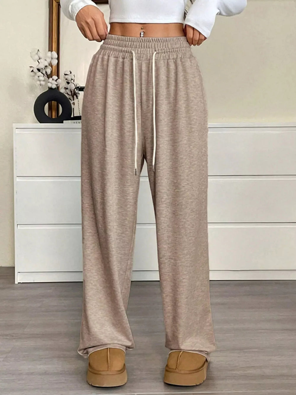 Full Size Drawstring High Waist Wide Leg Pants Plus Size - Trendsi - Flyclothing LLC
