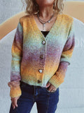 Gradient Heart Shape Button V-Neck Cardigan - Trendsi - Flyclothing LLC