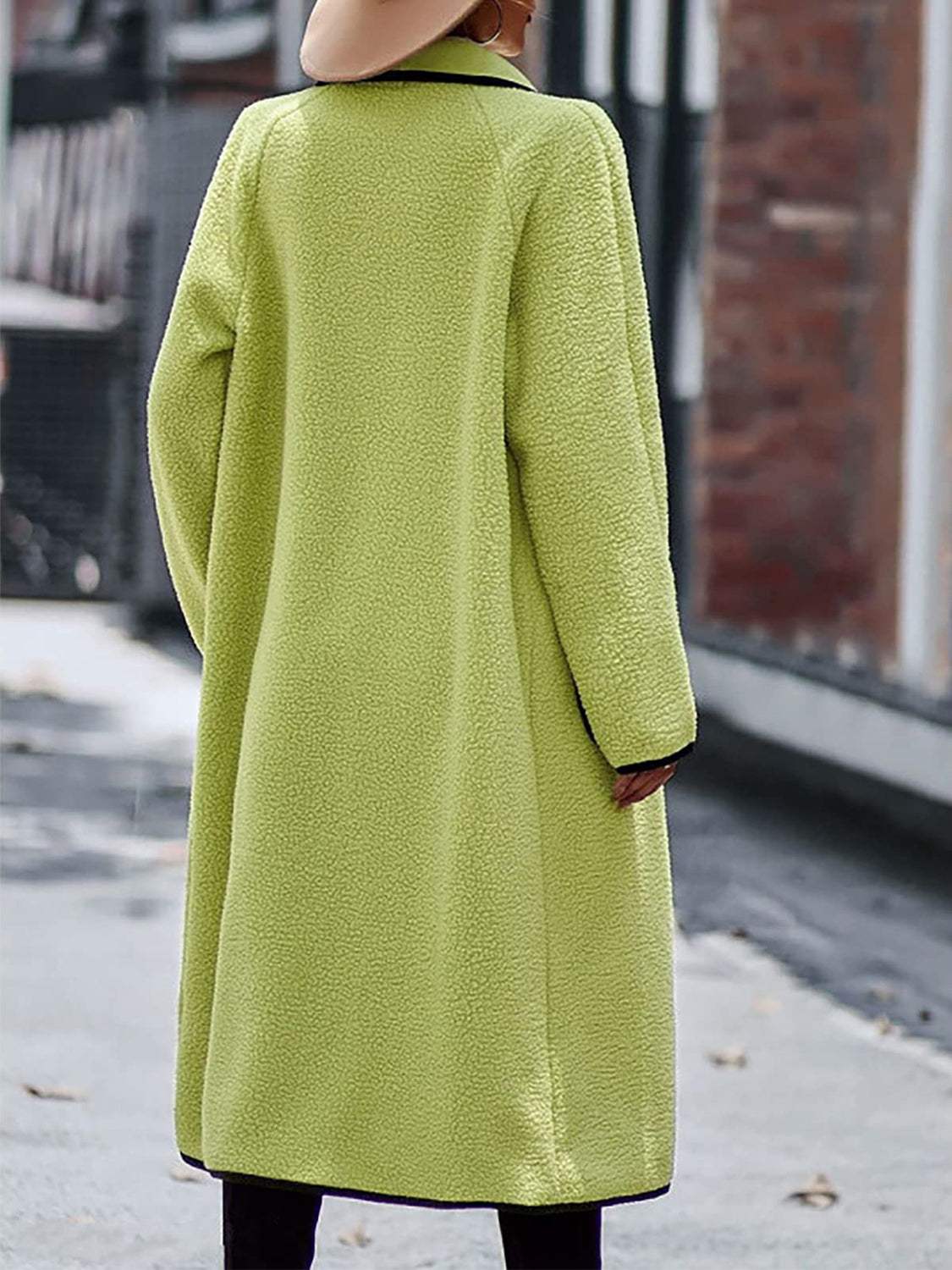 Full Size Contrast Trim Long Sleeve Coat with Pockets - Trendsi - Flyclothing LLC