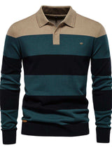 Men's Striped Long Sleeve Knit Polo - Trendsi - Flyclothing LLC