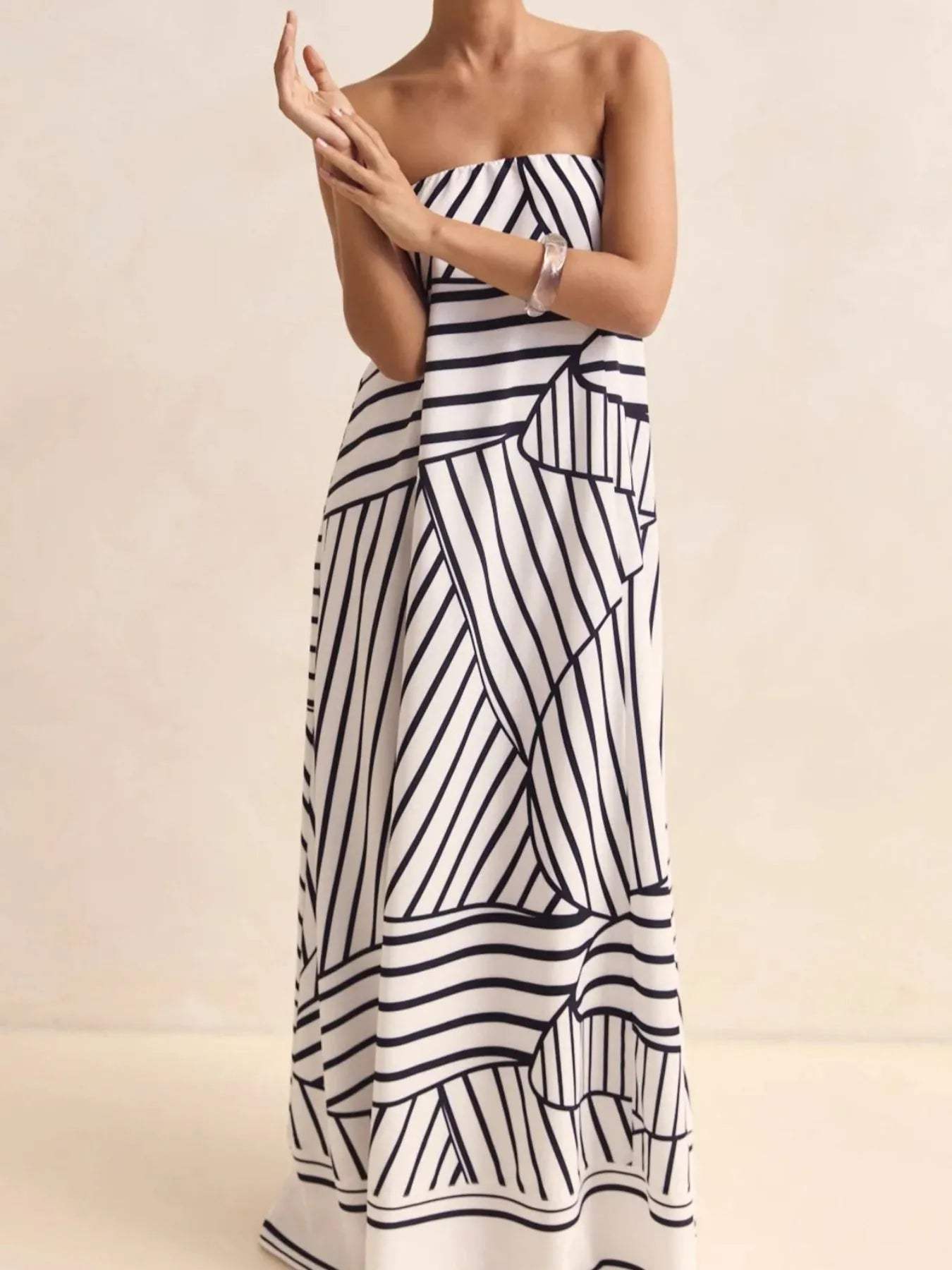 Smocked Printed Tube Maxi Dress - Trendsi - Flyclothing LLC