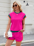 Contrast Round Neck Top and Shorts Set - Trendsi