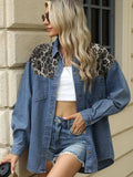 Leopard Button Up Long Sleeve Denim Jacket - Trendsi - Flyclothing LLC