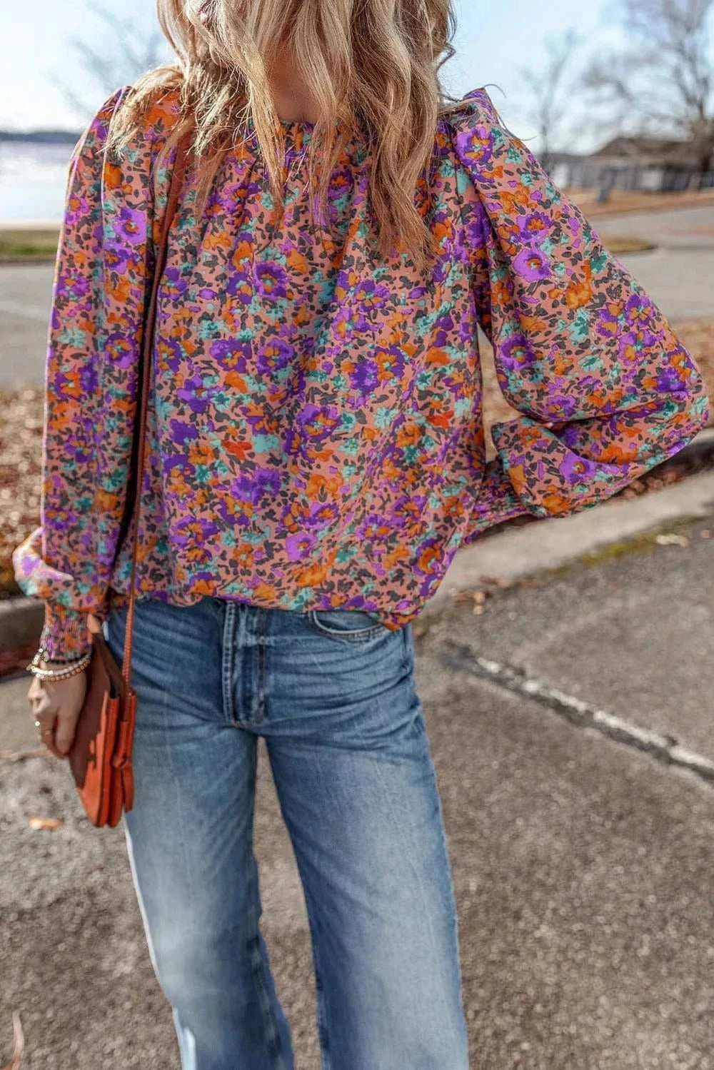 Floral Round Neck Long Sleeve Blouse - Trendsi - Flyclothing LLC
