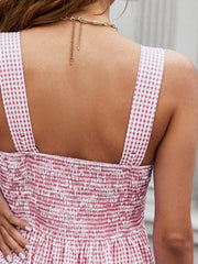 Smocked Plaid Square Neck Tank Trendsi