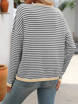 Mandy Striped Round Neck Long Sleeve Sweater - Trendsi - Flyclothing LLC