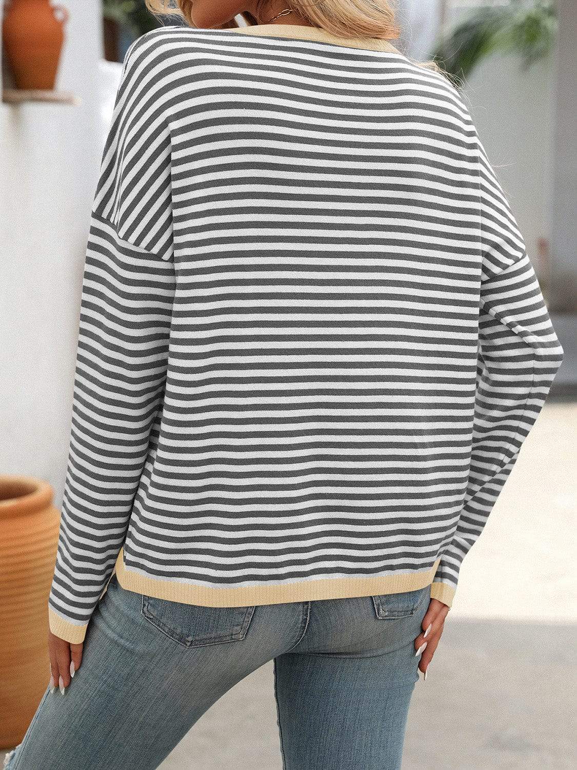 Mandy Striped Round Neck Long Sleeve Sweater - Trendsi - Flyclothing LLC