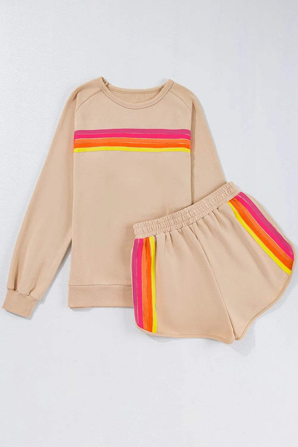 Full Size Contrast Striped Round Neck Top and Shorts Set - Trendsi - Flyclothing LLC