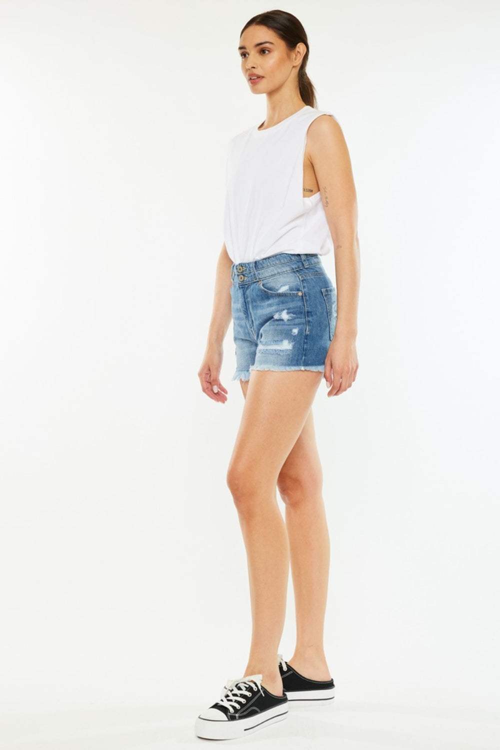 Kancan Full Size High Rise Raw Hem Denim Shorts - Trendsi - Flyclothing LLC