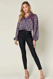 Double Take Full Size Printed Balloon Sleeve Shirt - Trendsi