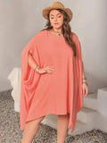 Plus Size Round Neck Batwing Sleeve Mini Dress - Trendsi - Flyclothing LLC