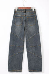 Exposed Stitching Loose Straight High Waist Jeans - Trendsi - Flyclothing LLC